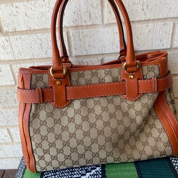 Gucci Orange GG Canvas Running Tote Bag Purse Med - Picture 15 of 16